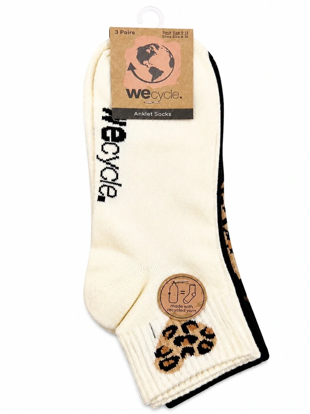 Wecycle Leopard Print Ankle Socks 3-Pair Pack NWT Recycled Yarn